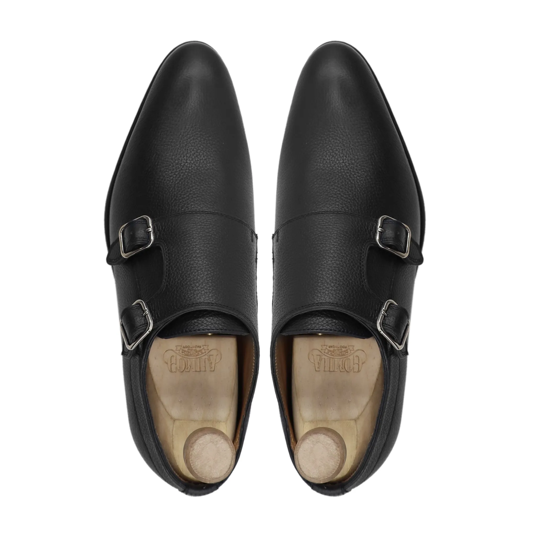 Akranes - Men's Black Pebble Grain Double Monkstrap Shoe