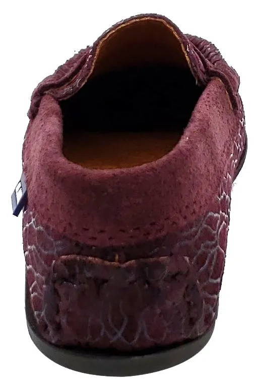 Atlanta Mocassin Girl's and Boy's Suede Embellished Penny Loafers, Burgundy Suede