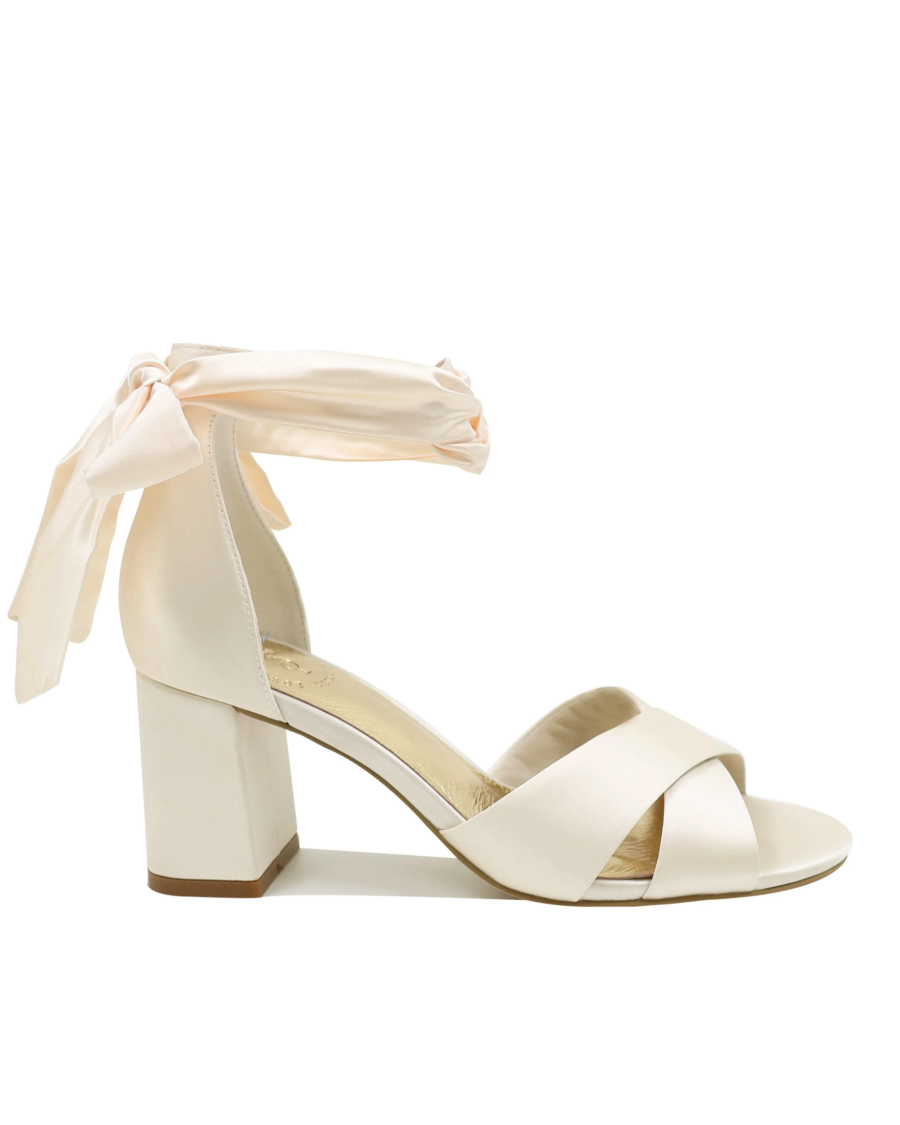 BELOVED - IVORY SATIN BRIDAL HEELS ANKLE BOW - FINAL SALE