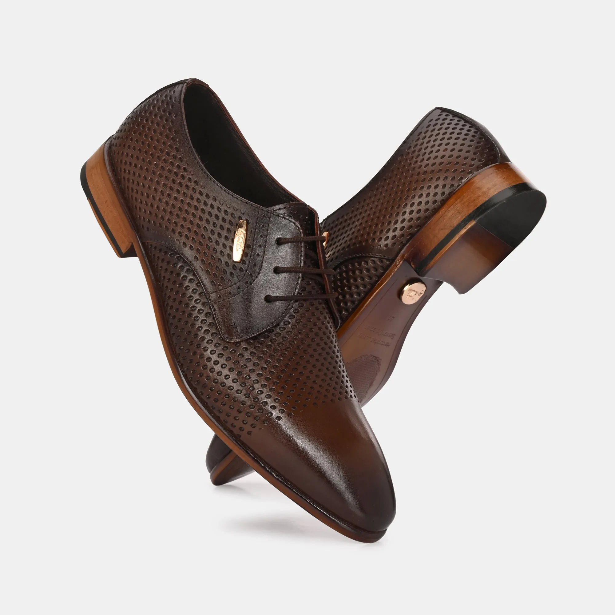 Brown Perforated Lace-Up Shoes by Lafattio