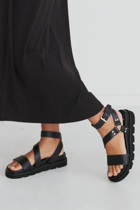 Caplan Black Flatform Strappy Sandal