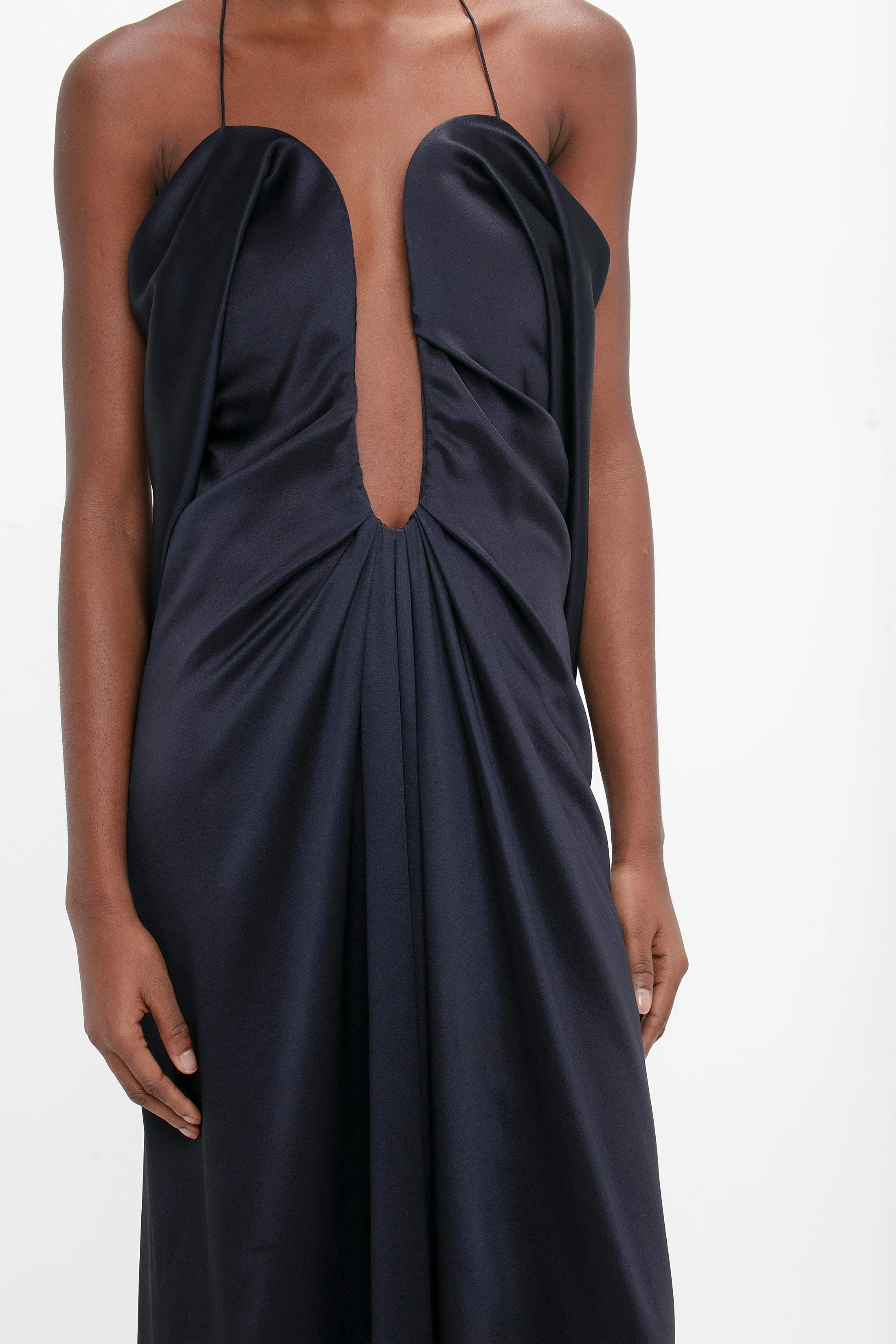 Navy Frame Detail Cut-Out Cami Dress with Adjustable Straps