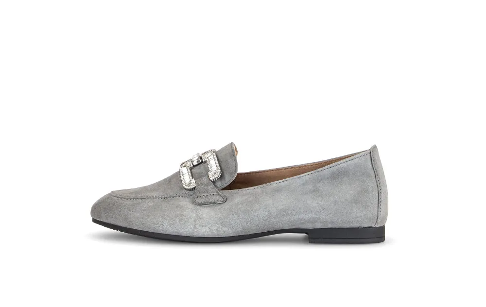 GABOR Grey Suede Loafer with Diamante Buckle 21019