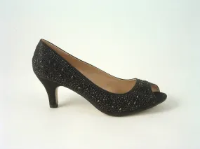 Glitz Shoes Divine Diamante Mid Heel Peep Toe Court Shoe