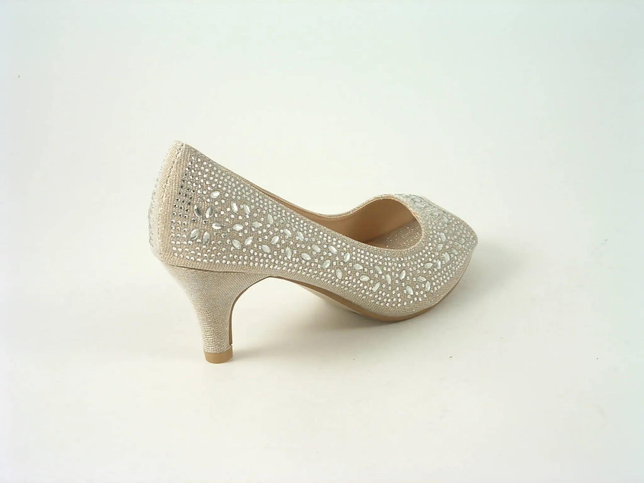 Glitz Shoes Divine Diamante Mid Heel Peep Toe Court Shoe