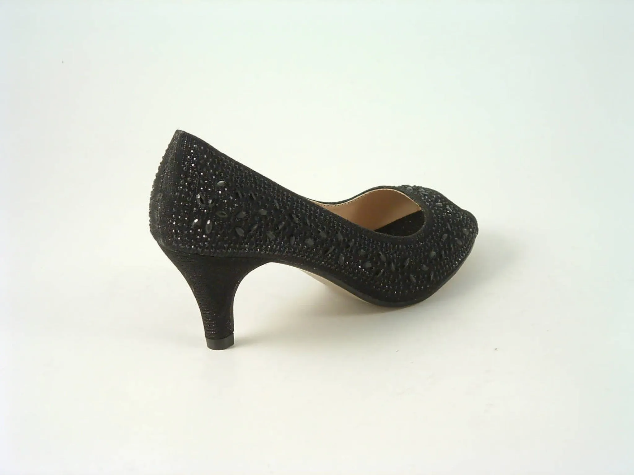 Glitz Shoes Divine Diamante Mid Heel Peep Toe Court Shoe