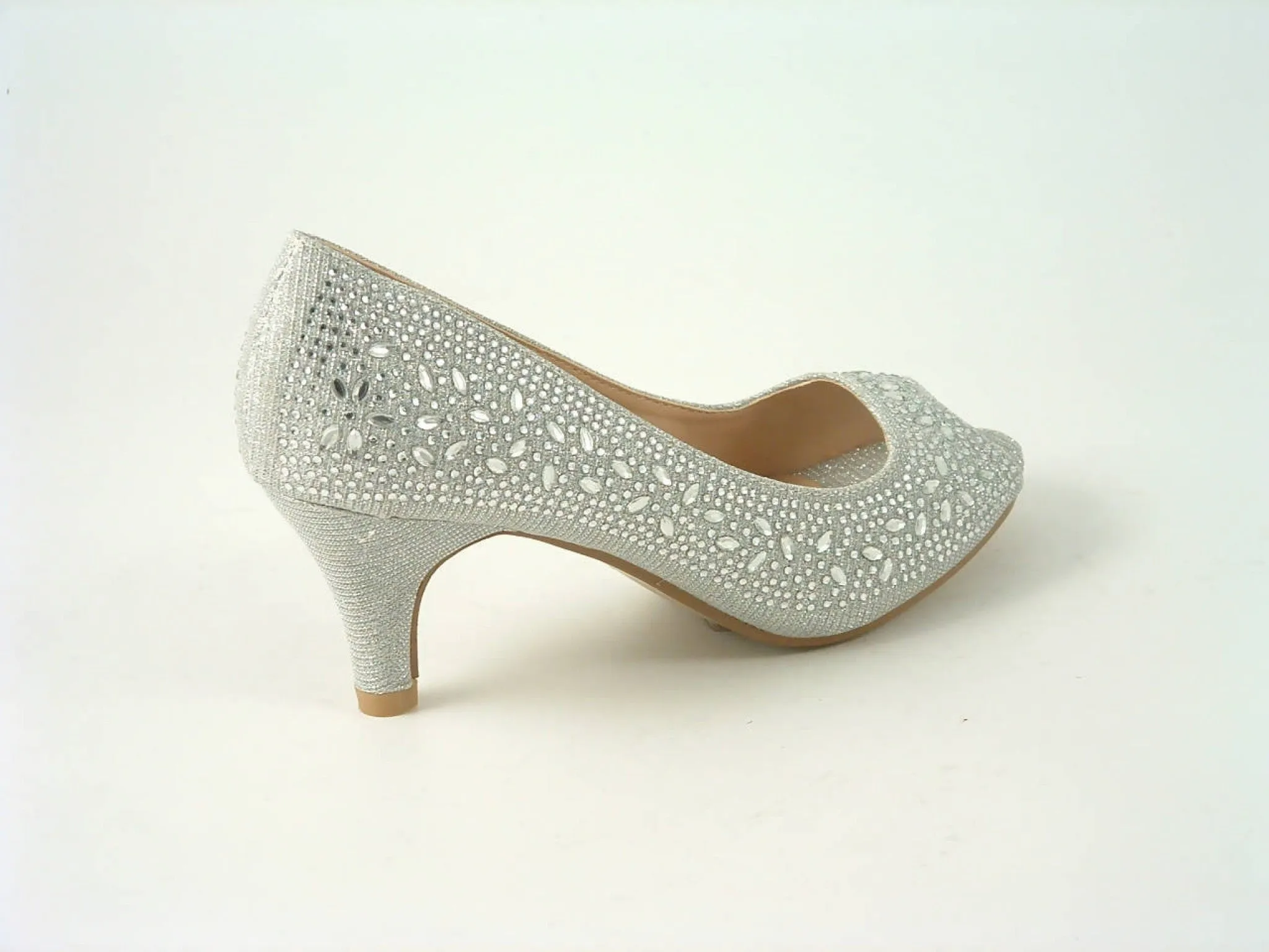 Glitz Shoes Divine Diamante Mid Heel Peep Toe Court Shoe