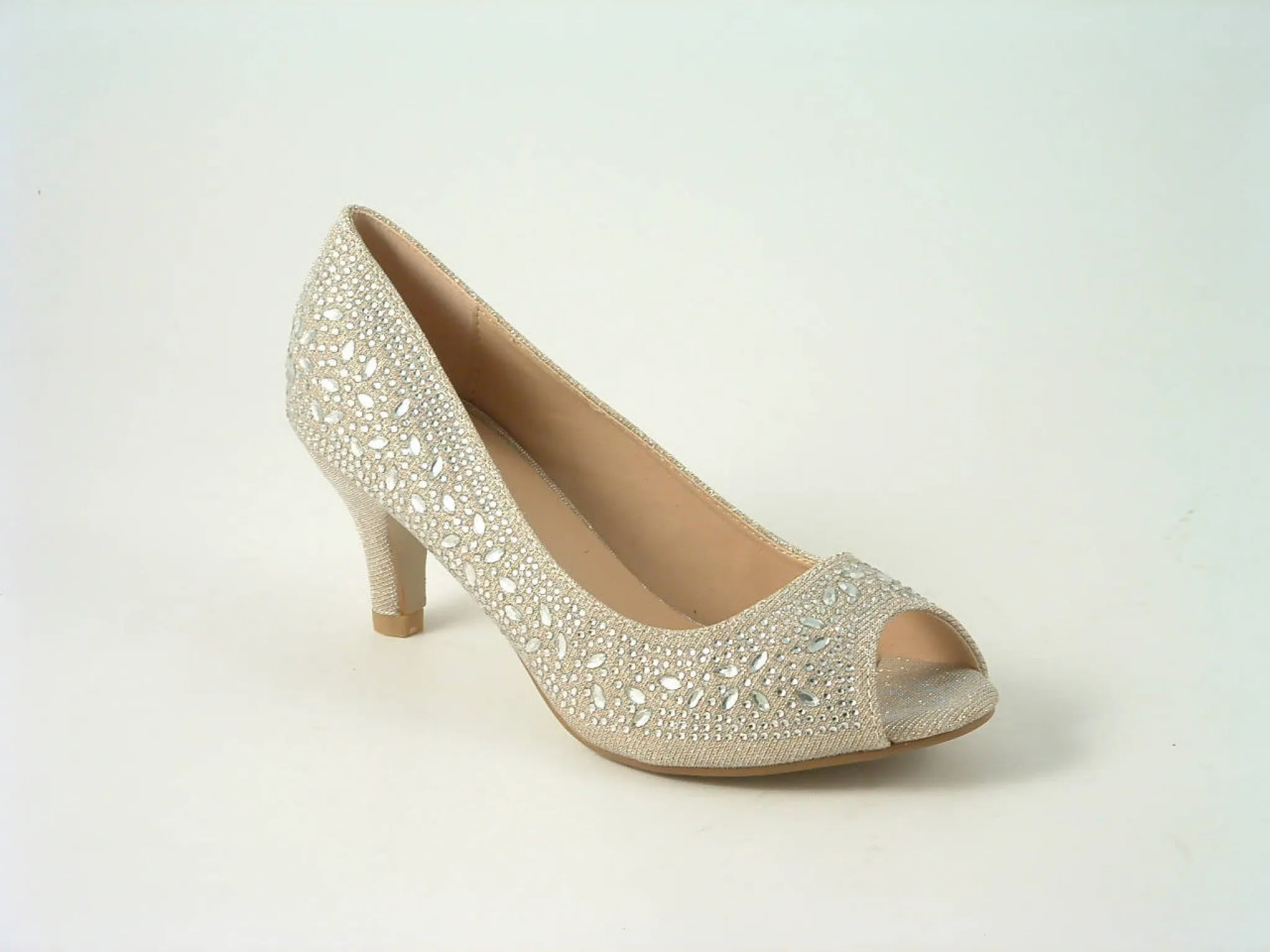 Glitz Shoes Divine Diamante Mid Heel Peep Toe Court Shoe