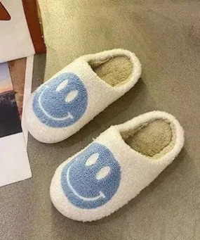 Happy Face Slippers - White/Light Blue