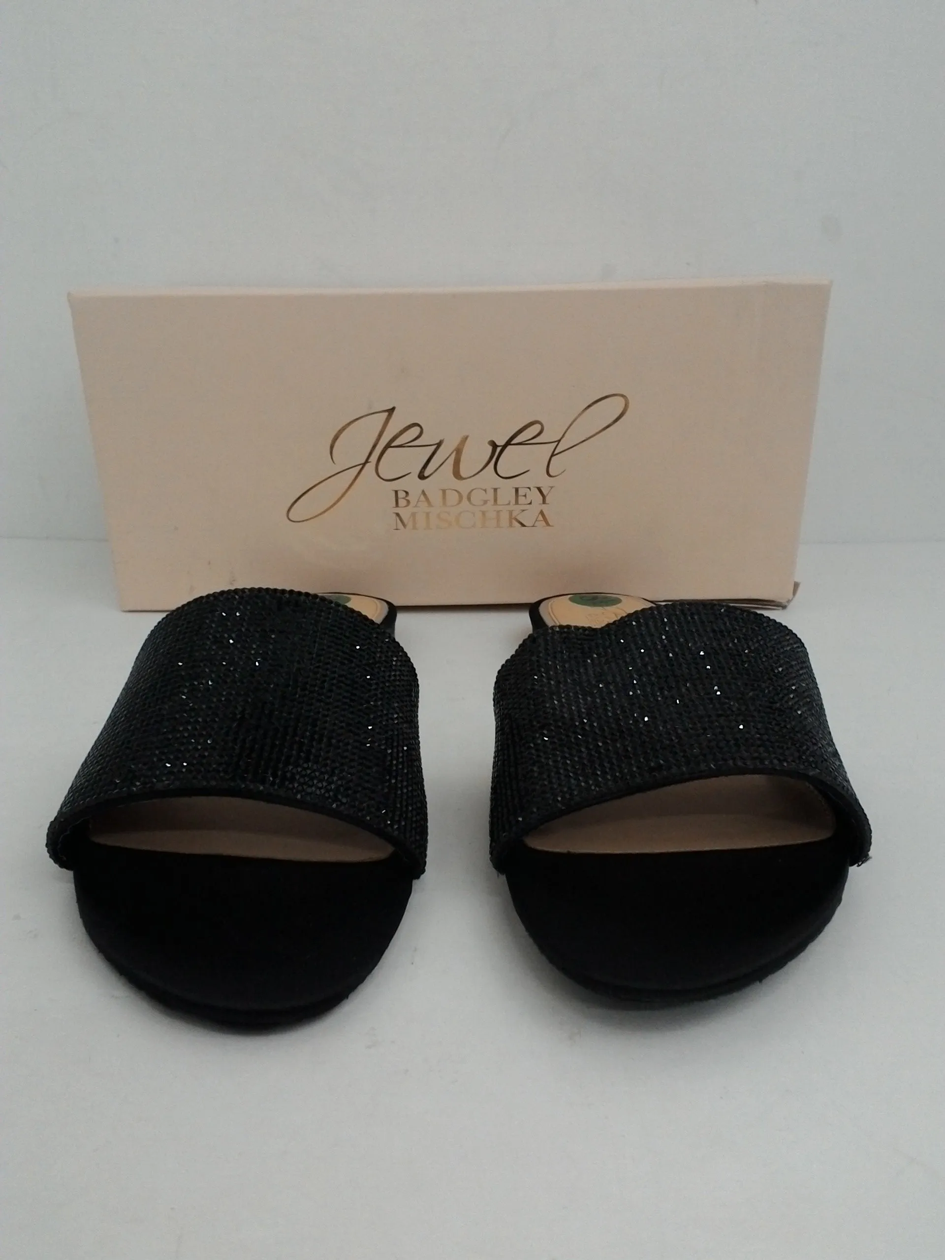 Jewel Badgley Mischka Women's Khaleesi Black Satin Flat Sandal Size 8.5