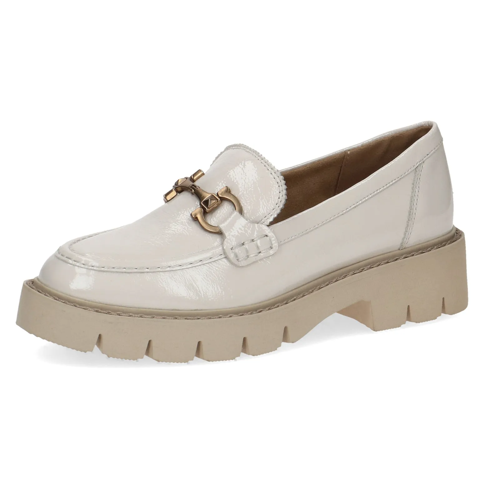 Ladies Caprice Chunky Loafer Cream Patent Leather Slip On 24708 141