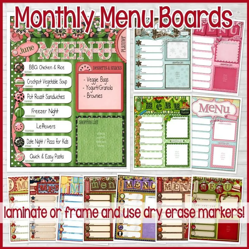 Monthly Menu Board Collection - PRINTABLE