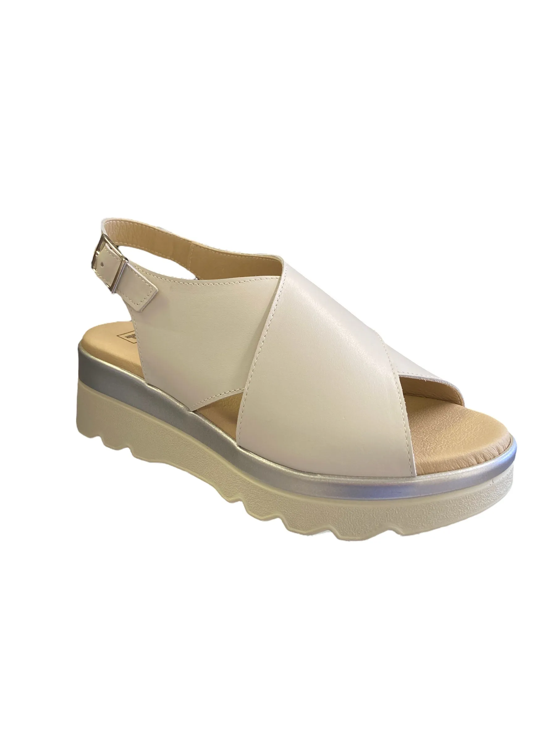 White Leather Wedge Sandal with Off-White Finish