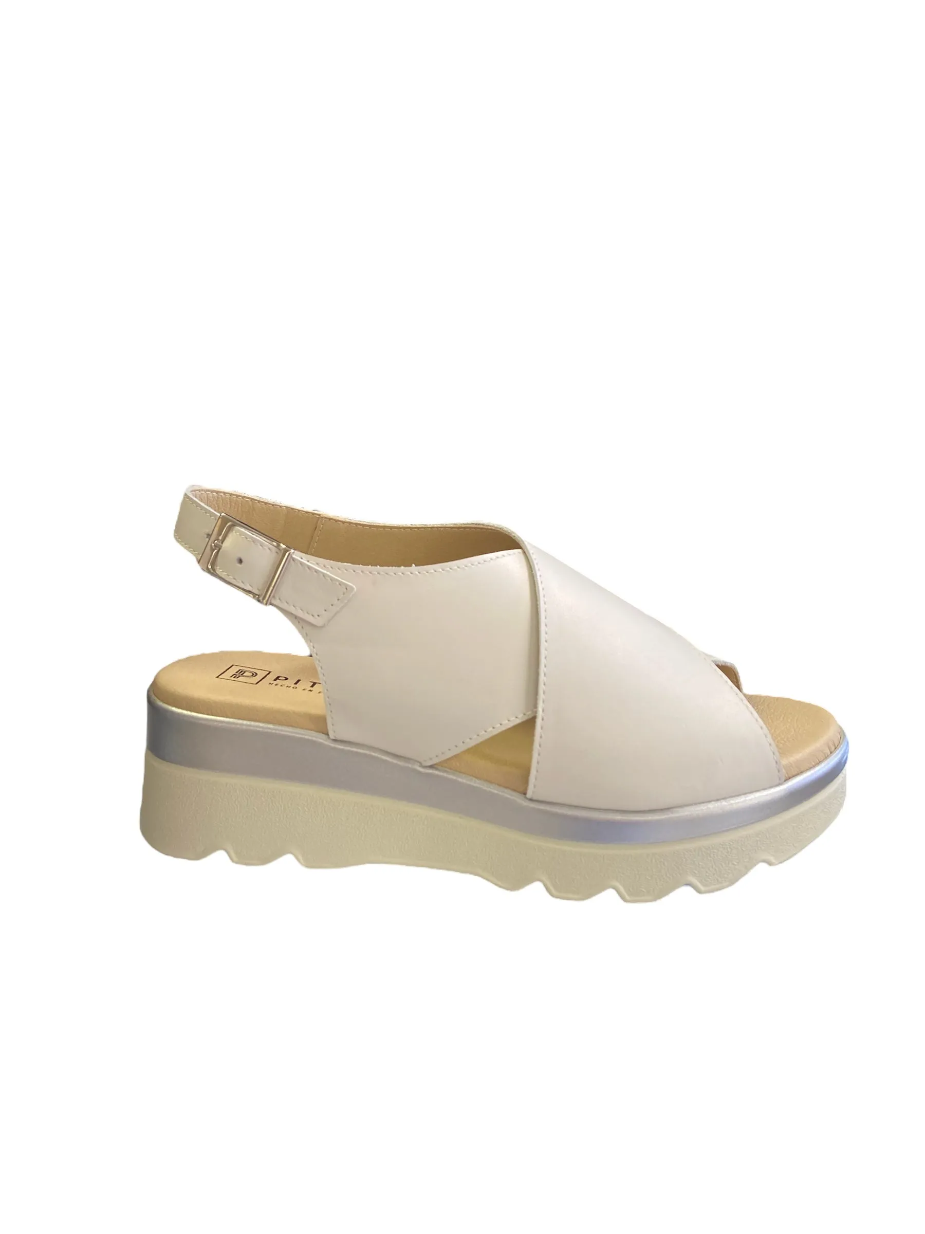 White Leather Wedge Sandal with Off-White Finish