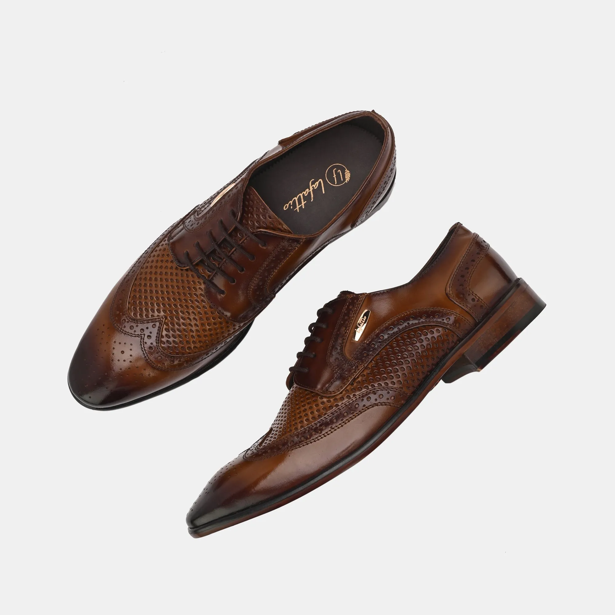 Tan Lace-Up Brogues by Lafattio