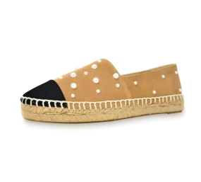 Valerie Suede Espadrille Slip-On with Pearls