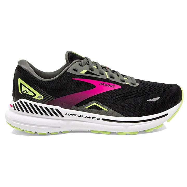 Women's Brooks Adrenaline GTS 23, Black/Gunmetal/Sharp Green, 5.5 D Wide